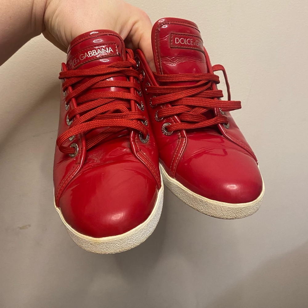 Dolce & Gabbana Red Patent Low-Top Sneakers